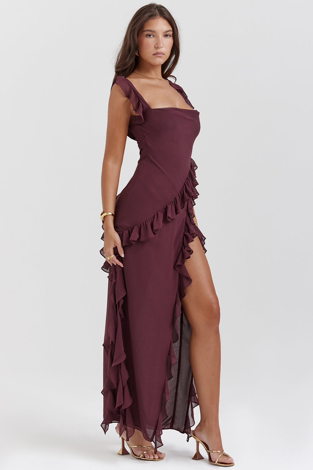 Zoë Ella™  | Delilah | Elegant Ruffle Slit Dress