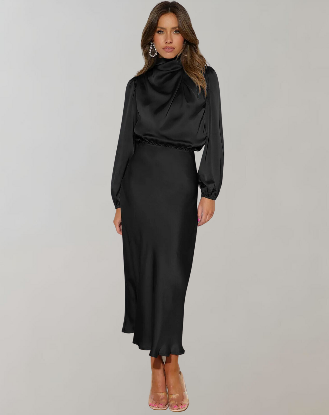 Zoë Ella™  | Charisse - Long-Sleeved Satin Dress