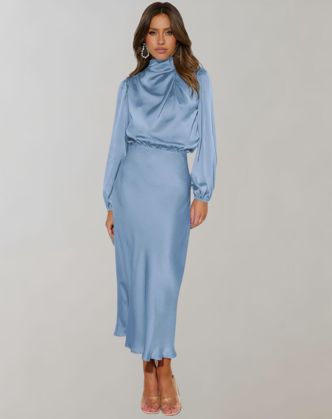 Zoë Ella™  | Charisse - Long-Sleeved Satin Dress