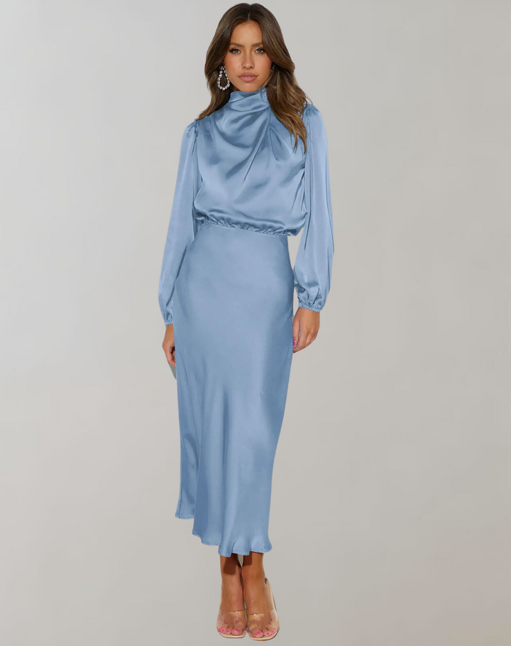 Zoë Ella™  | Charisse - Long-Sleeved Satin Dress