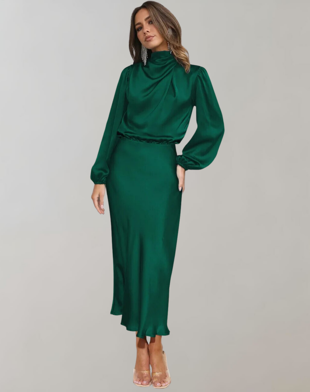 Zoë Ella™  | Charisse - Long-Sleeved Satin Dress