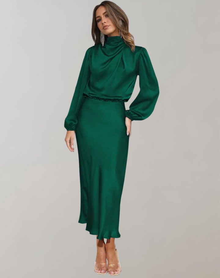 Zoë Ella™  | Charisse - Long-Sleeved Satin Dress