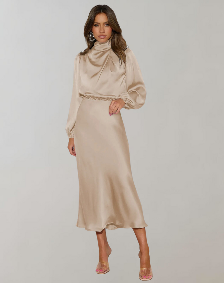 Zoë Ella™  | Charisse - Long-Sleeved Satin Dress