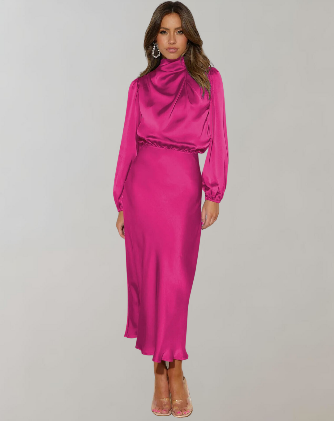 Zoë Ella™  | Charisse - Long-Sleeved Satin Dress