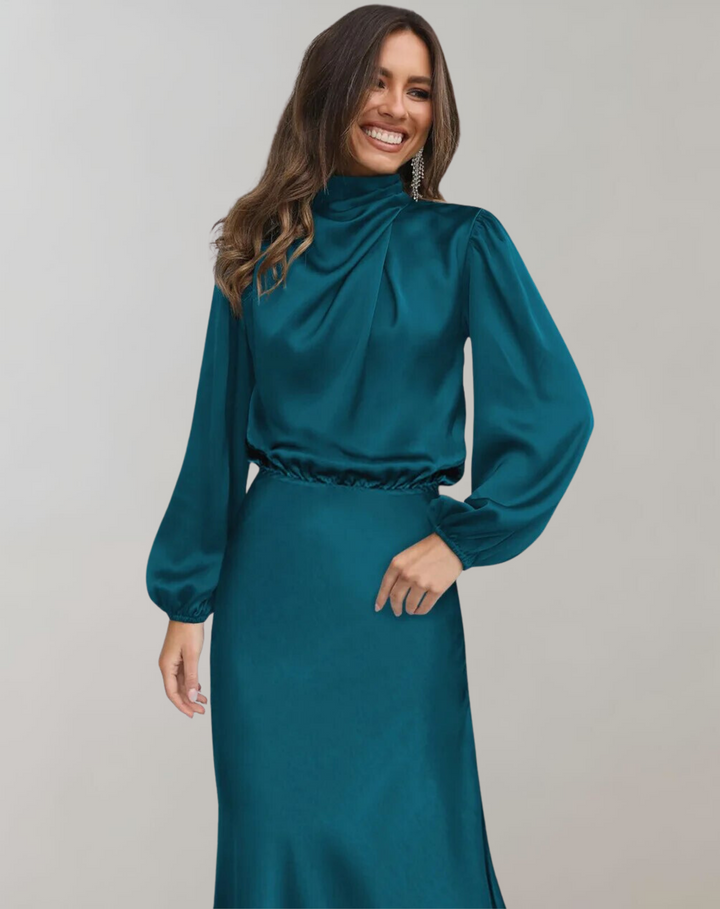 Zoë Ella™  | Charisse - Long-Sleeved Satin Dress