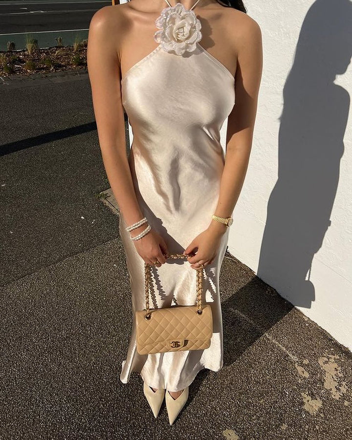 Zoë Ella™  | Elora - Satin Halterneck Backless Maxi Dress