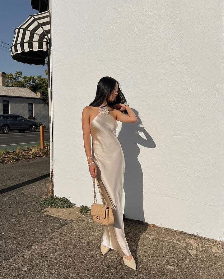 Zoë Ella™  | Elora - Satin Halterneck Backless Maxi Dress