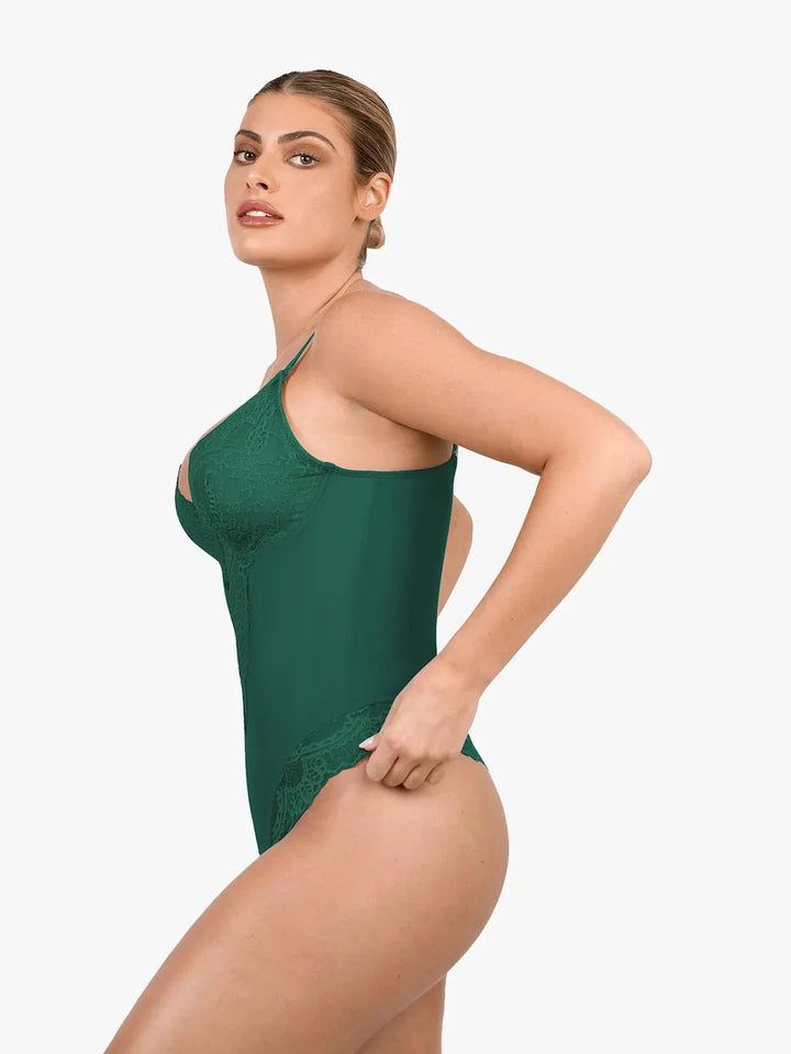 Zoë Ella™ | Shapewear Lace Deep V-Neck Sculpting Thong Bodysuit