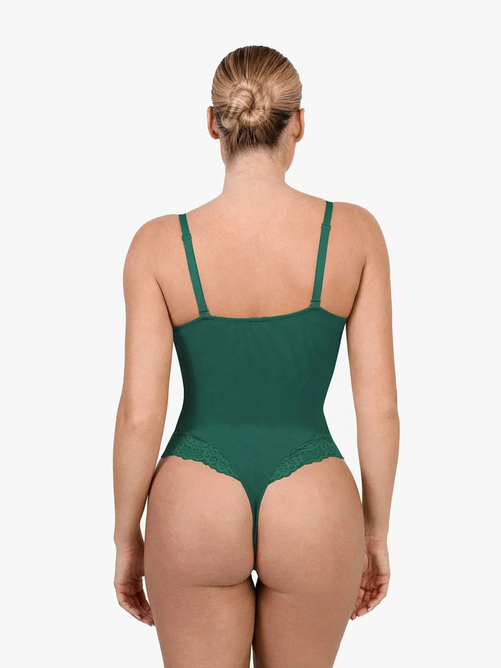 Zoë Ella™ | Shapewear Lace Deep V-Neck Sculpting Thong Bodysuit
