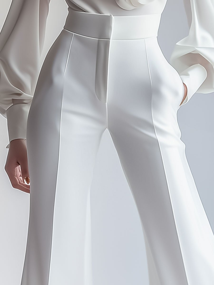 Zoë Ella™ |Elegant White High-Waisted Trousers