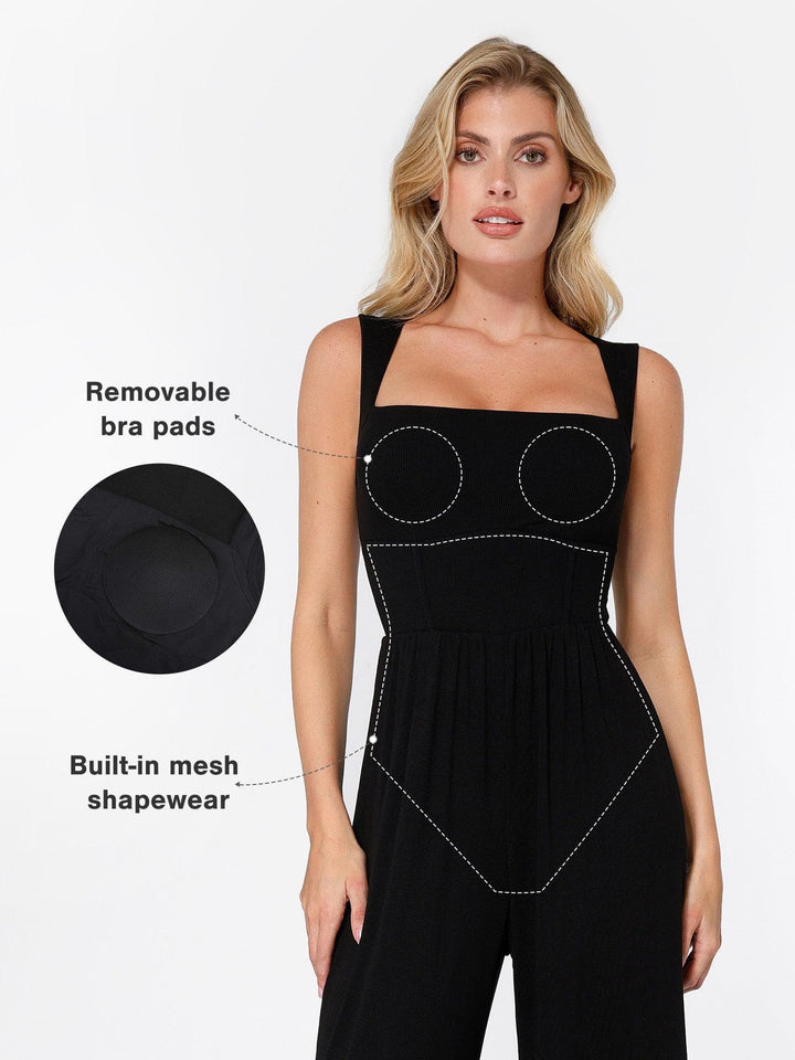 Zoë Ella™ | Shapewear Square Neck Tummy Control Wide Leg Jumpsuit