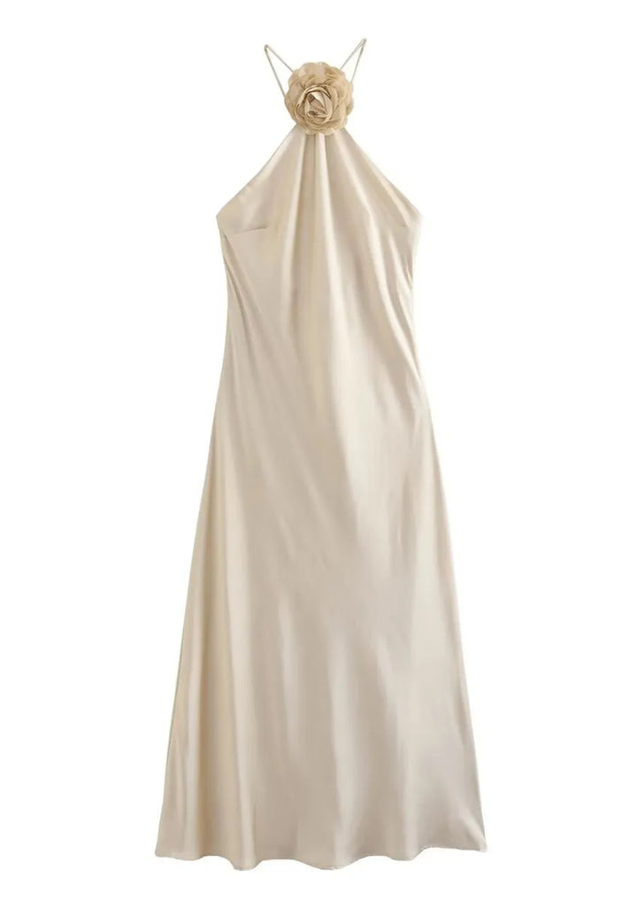 Zoë Ella™  | Elora - Satin Halterneck Backless Maxi Dress