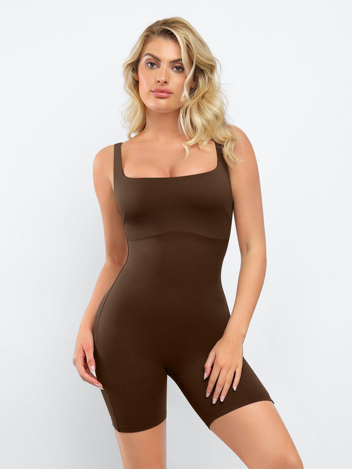 Zoë Ella™ | Shapewear Square Neck Slimming Mid-Thigh Workout Romper