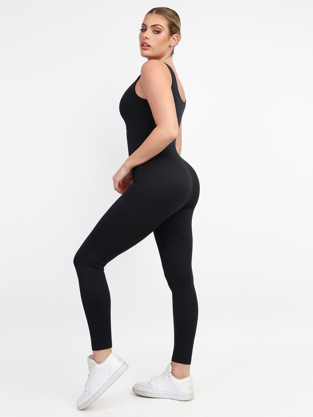Zoë Ella™ | Shapewear Square Neck Thigh Slimming Workout Jumpsuit