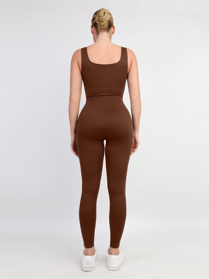 Zoë Ella™ | Shapewear Square Neck Thigh Slimming Workout Jumpsuit
