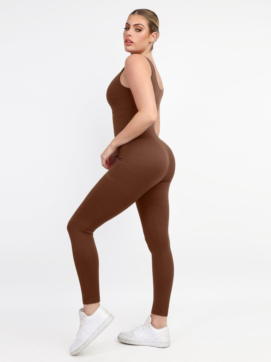 Zoë Ella™ | Shapewear Square Neck Thigh Slimming Workout Jumpsuit