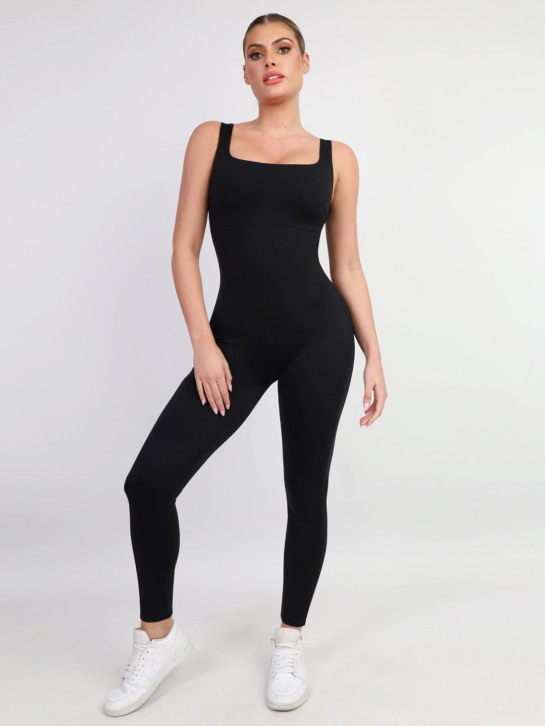Zoë Ella™ | Shapewear Square Neck Thigh Slimming Workout Jumpsuit