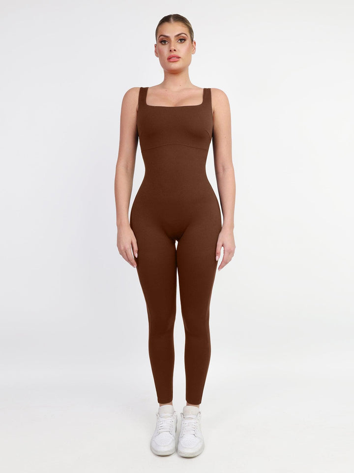 Zoë Ella™ | Shapewear Square Neck Thigh Slimming Workout Jumpsuit