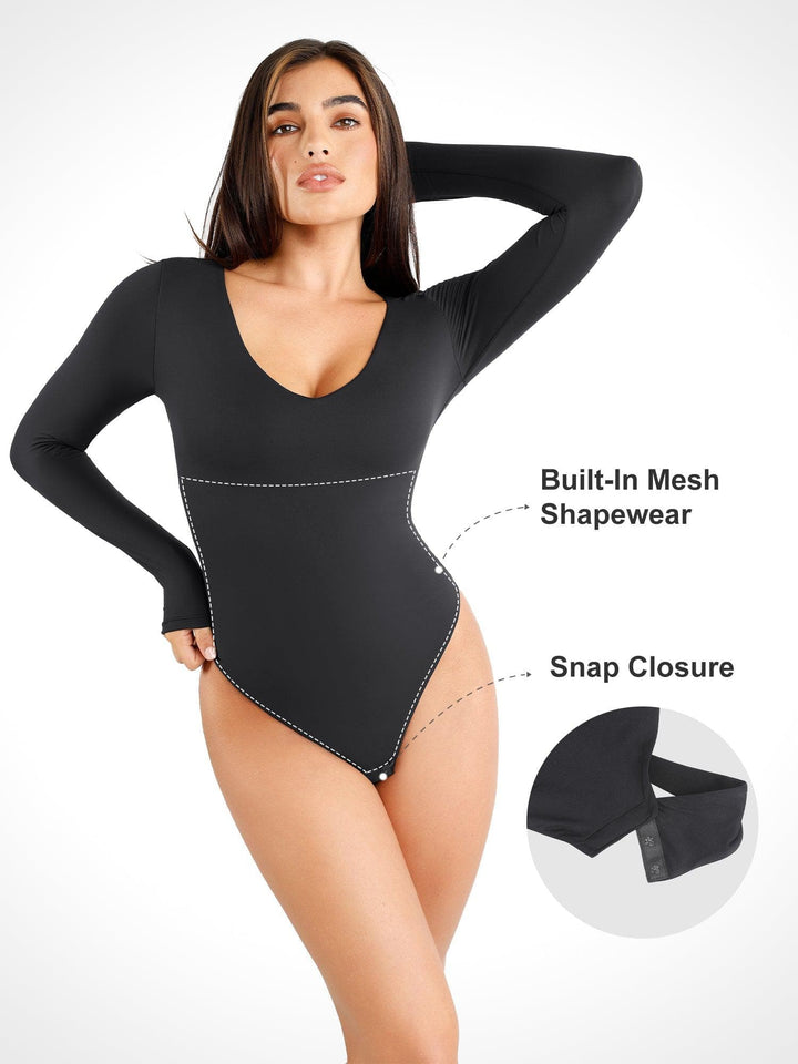 Zoë Ella™ | Shapewear CloudSense Long Sleeve V-Neck Sculpting Bodysuit