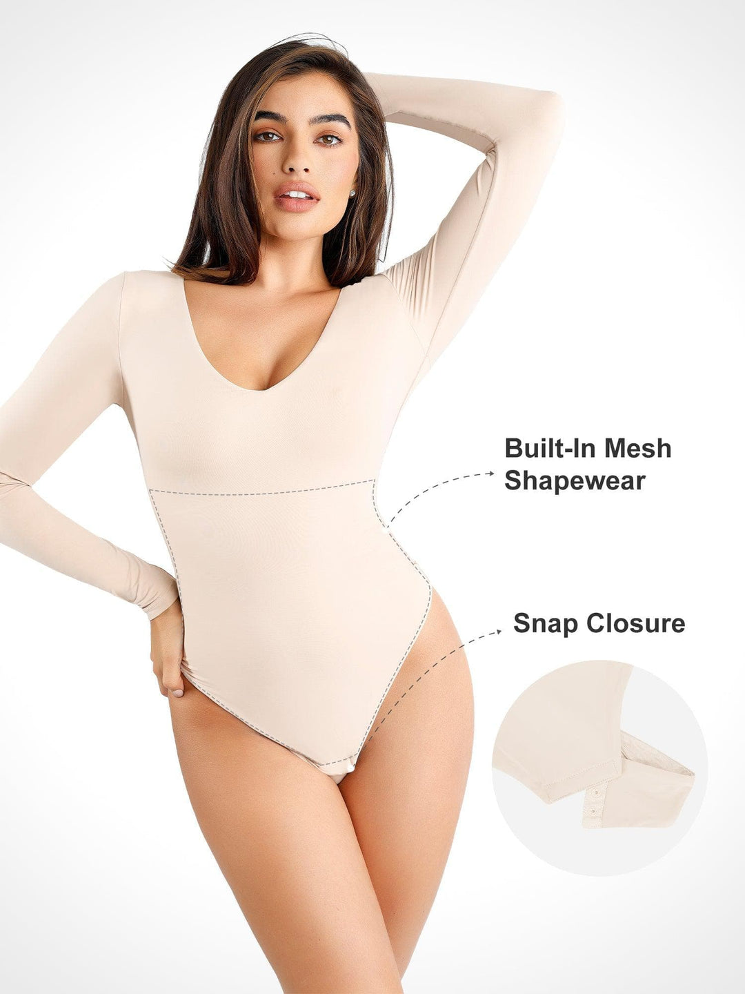 Zoë Ella™ | Shapewear CloudSense Long Sleeve V-Neck Sculpting Bodysuit