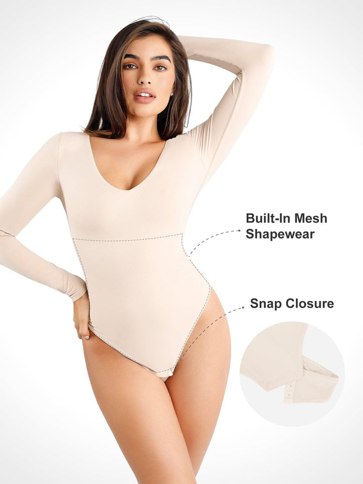 Zoë Ella™ | Shapewear CloudSense Long Sleeve V-Neck Sculpting Bodysuit