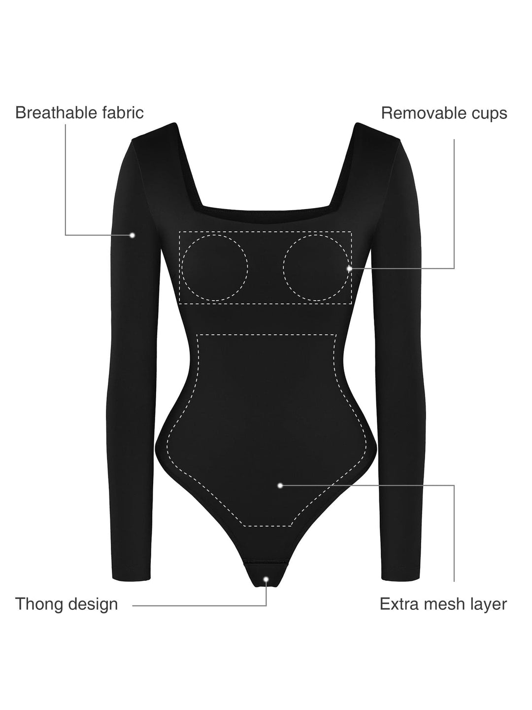 Zoë Ella™ | Shapewear Contour Long Sleeve Square Neck Bodysuit