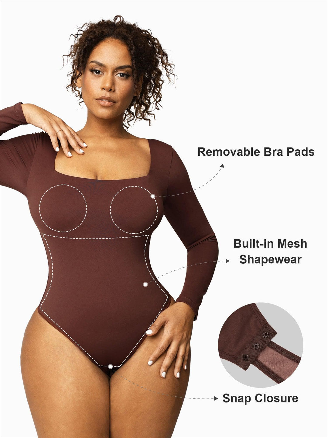 Zoë Ella™ | Shapewear Contour Long Sleeve Square Neck Bodysuit