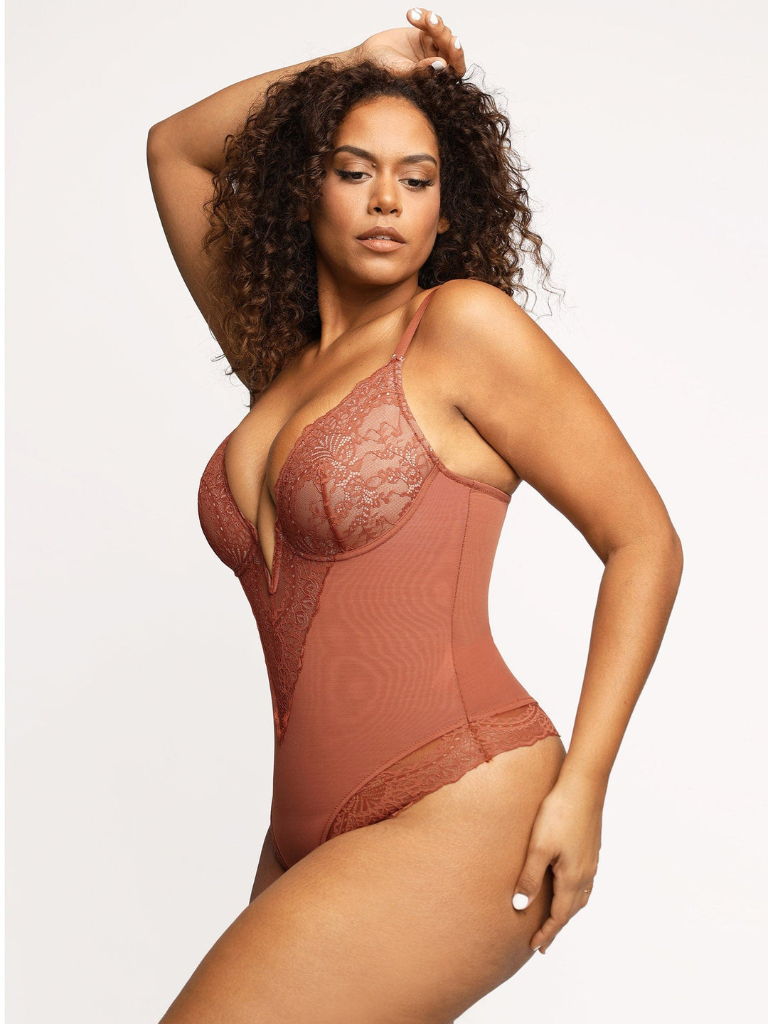 Zoë Ella™ | Shapewear Lace Deep V-Neck Sculpting Thong Bodysuit