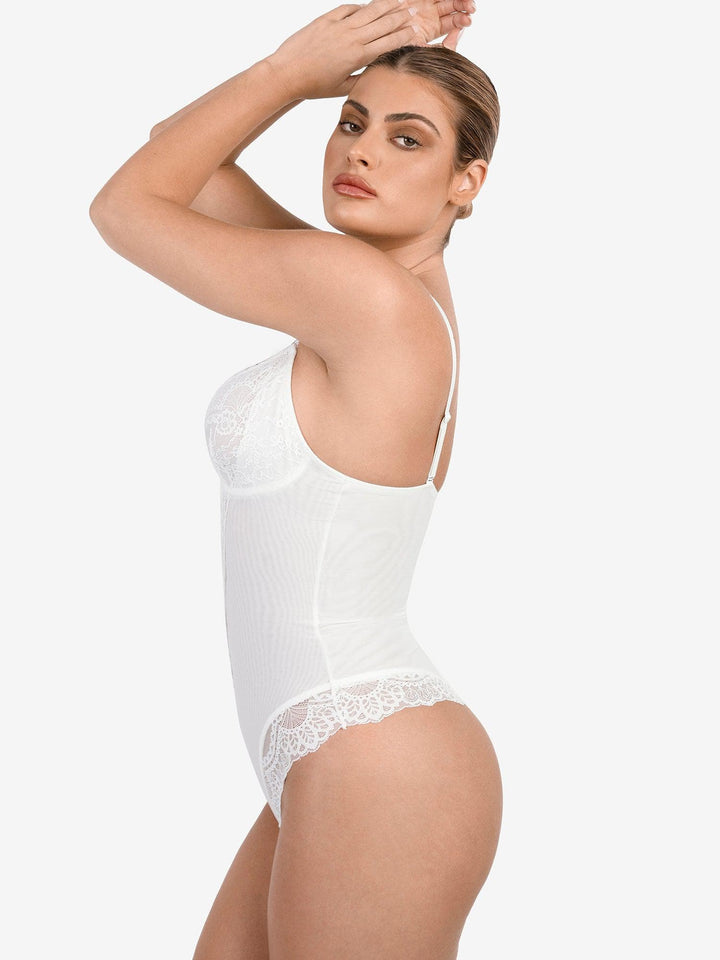 Zoë Ella™ | Shapewear Lace Deep V-Neck Sculpting Thong Bodysuit