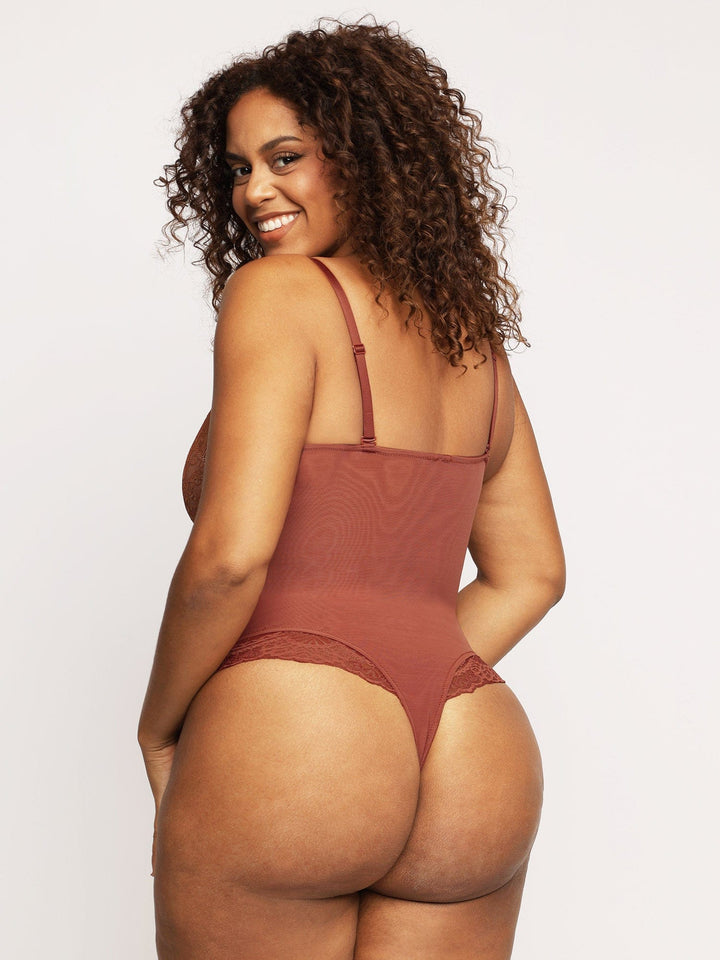 Zoë Ella™ | Shapewear Lace Deep V-Neck Sculpting Thong Bodysuit