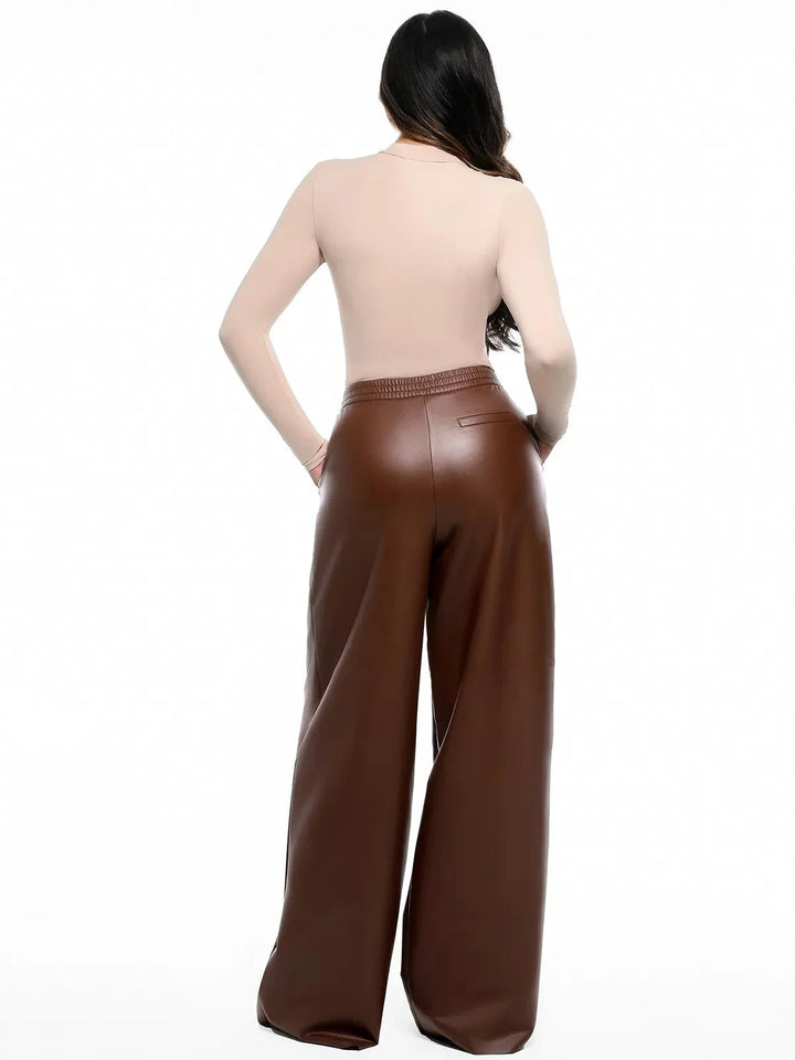 Zoë Ella™ | Faux Leather High Waisted Wide Leg Pants