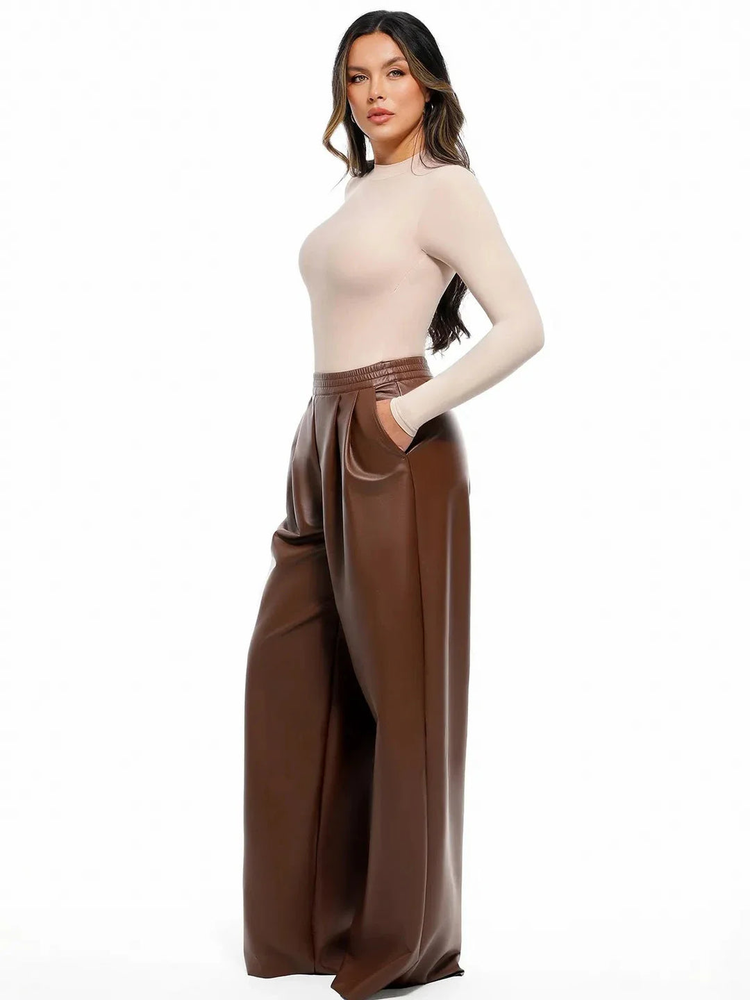 Zoë Ella™ | Faux Leather High Waisted Wide Leg Pants