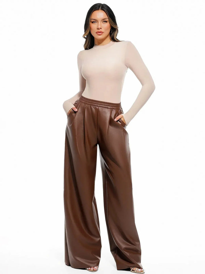 Zoë Ella™ | Faux Leather High Waisted Wide Leg Pants