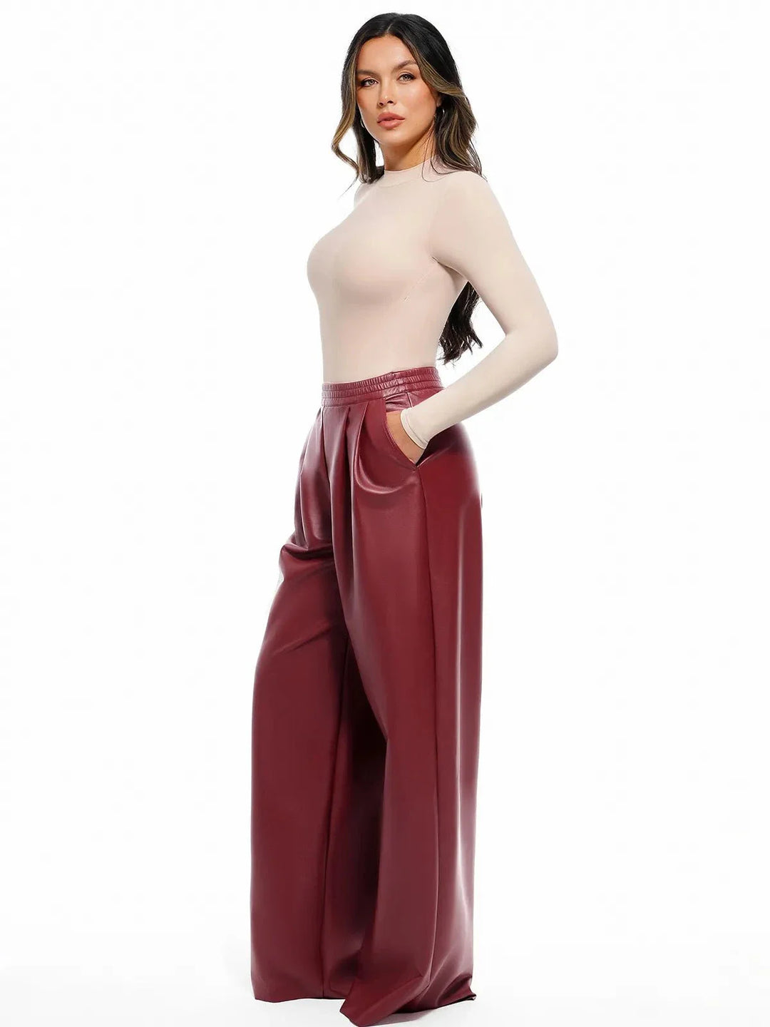 Zoë Ella™ | Faux Leather High Waisted Wide Leg Pants