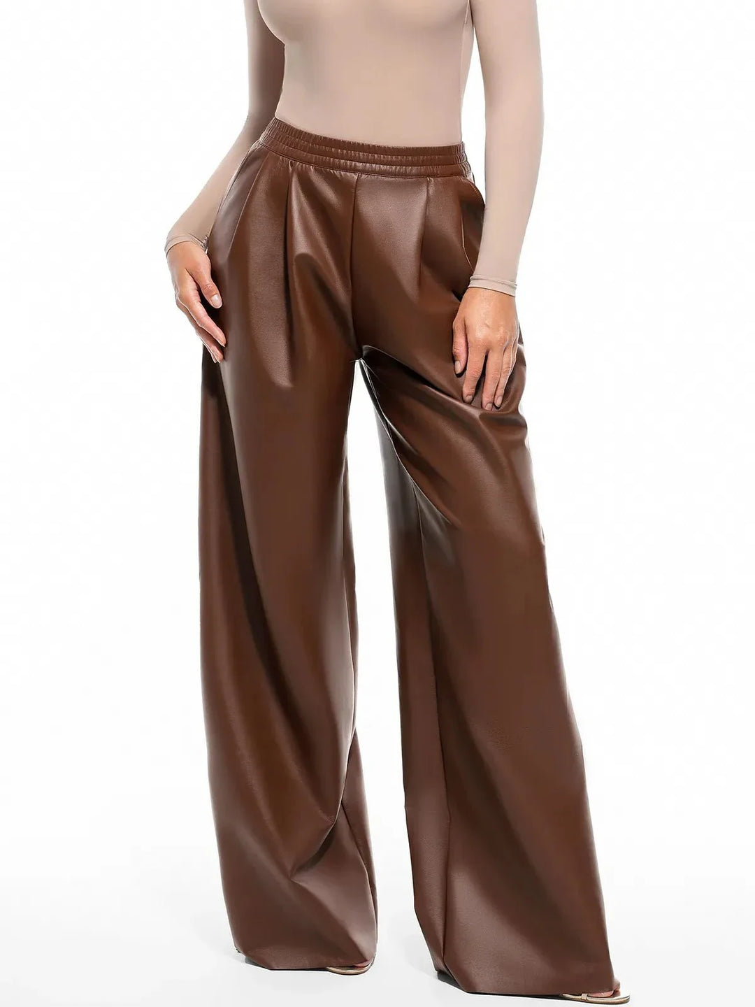 Zoë Ella™ | Faux Leather High Waisted Wide Leg Pants