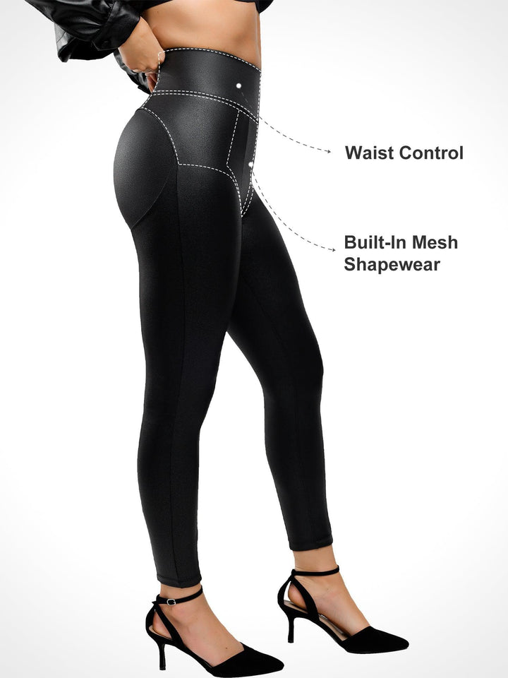 Zoë Ella™ | Shapewear Faux Leather Tummy Control High Rise Leggings