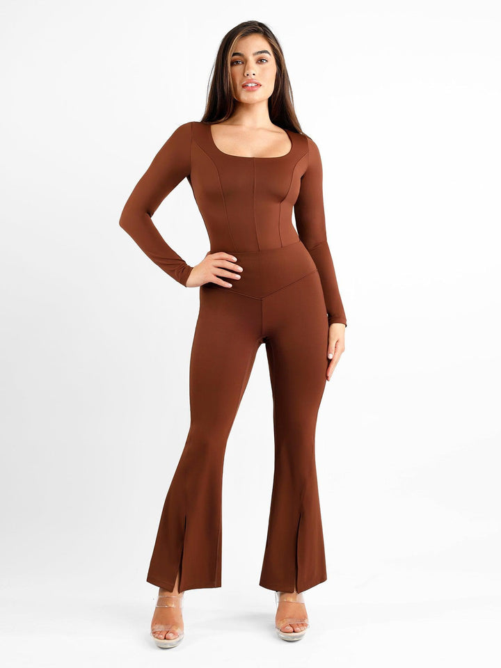 Zoë Ella™ | Shapewear High Rise Tummy Control Split Hem Flare Leg Pants