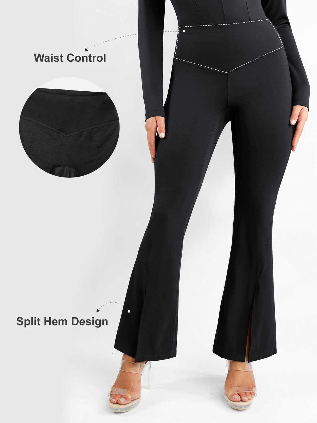 Zoë Ella™ | Shapewear High Rise Tummy Control Split Hem Flare Leg Pants