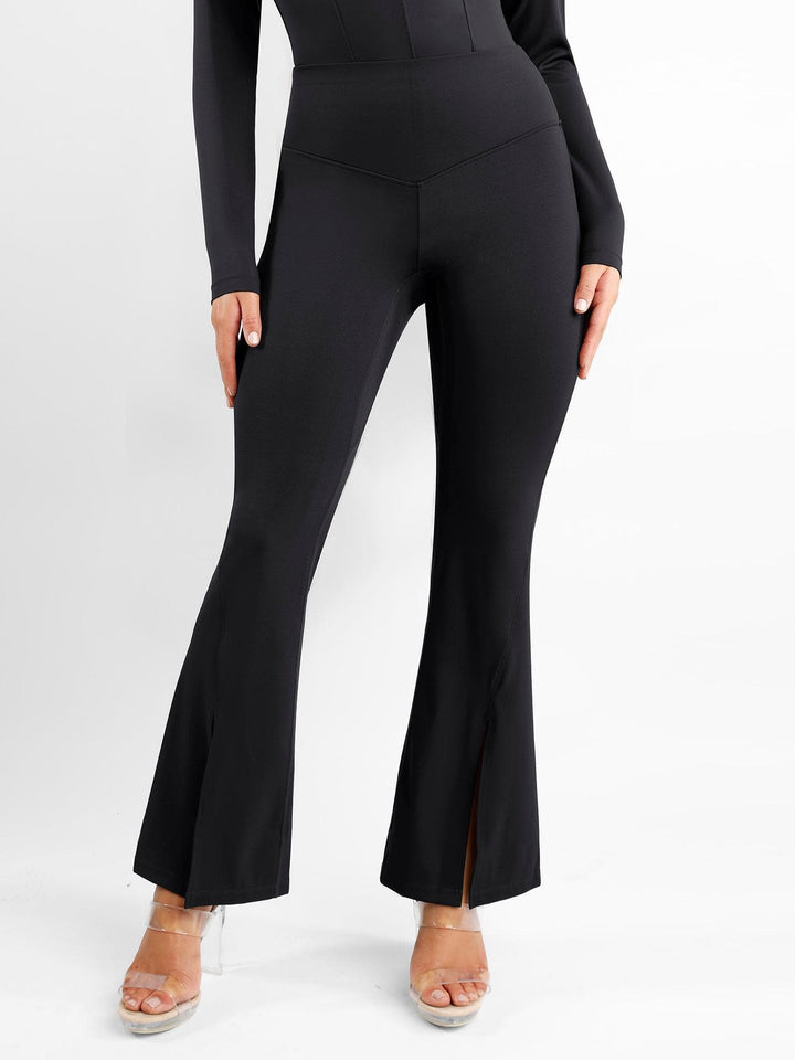 Zoë Ella™ | Shapewear High Rise Tummy Control Split Hem Flare Leg Pants