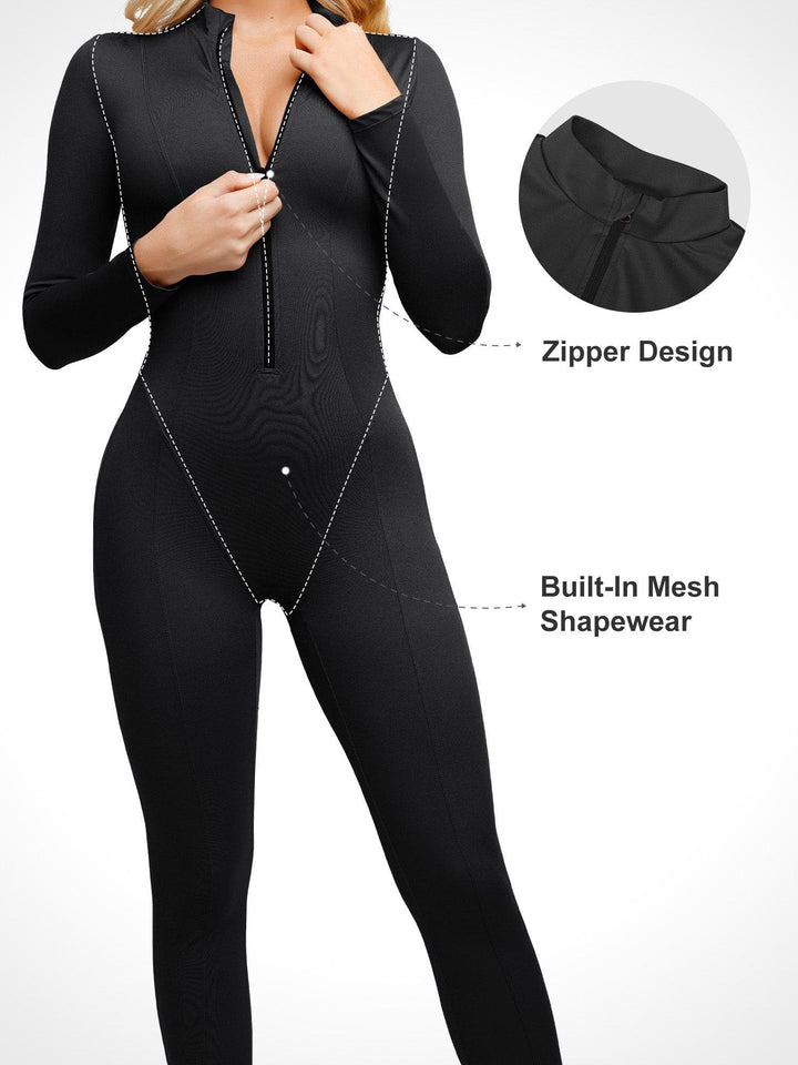 Zoë Ella™ | Shapewear Long Sleeve Mock Neck Zip Front Sculpting Jumpsuit
