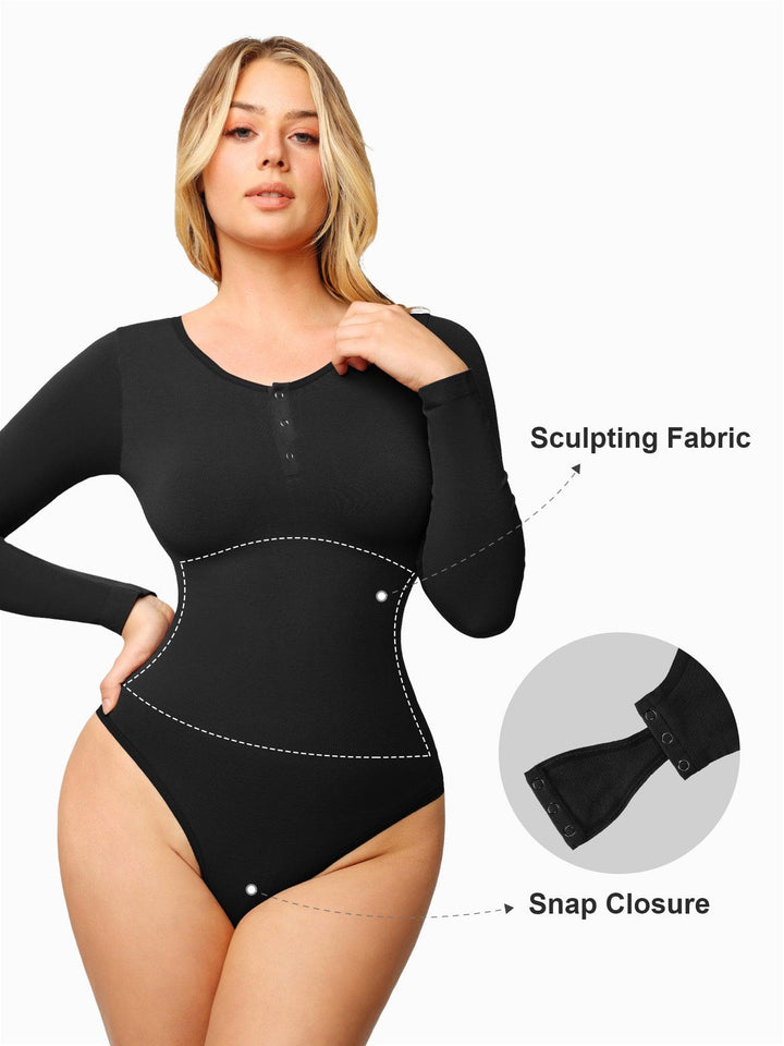 Zoë Ella™ | Shapewear Seamless Modal Long Sleeve Henley Bodysuit