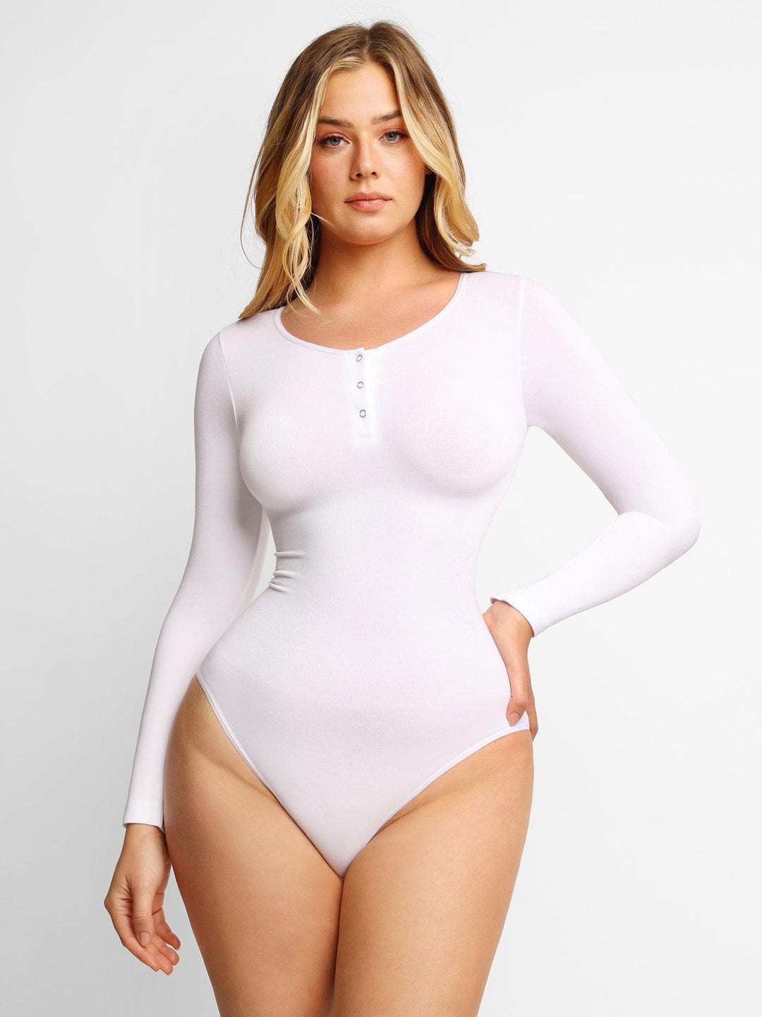 Zoë Ella™ | Shapewear Seamless Modal Long Sleeve Henley Bodysuit