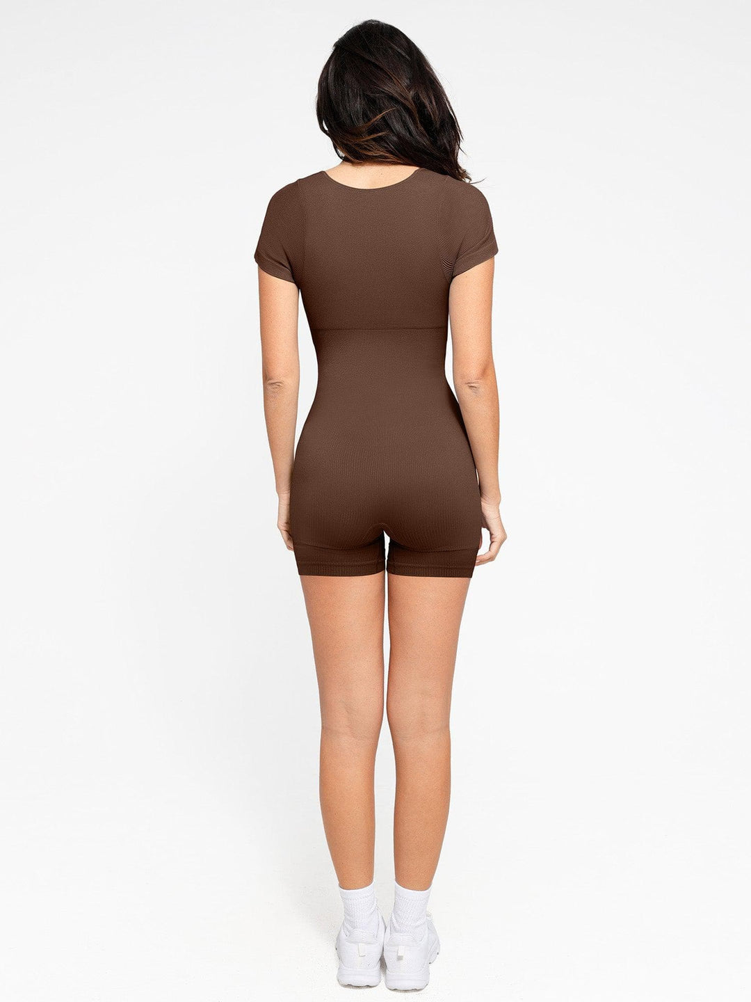 Zoë Ella™ | Shapewear Seamless Rib Square Neck Cap Sleeve Romper