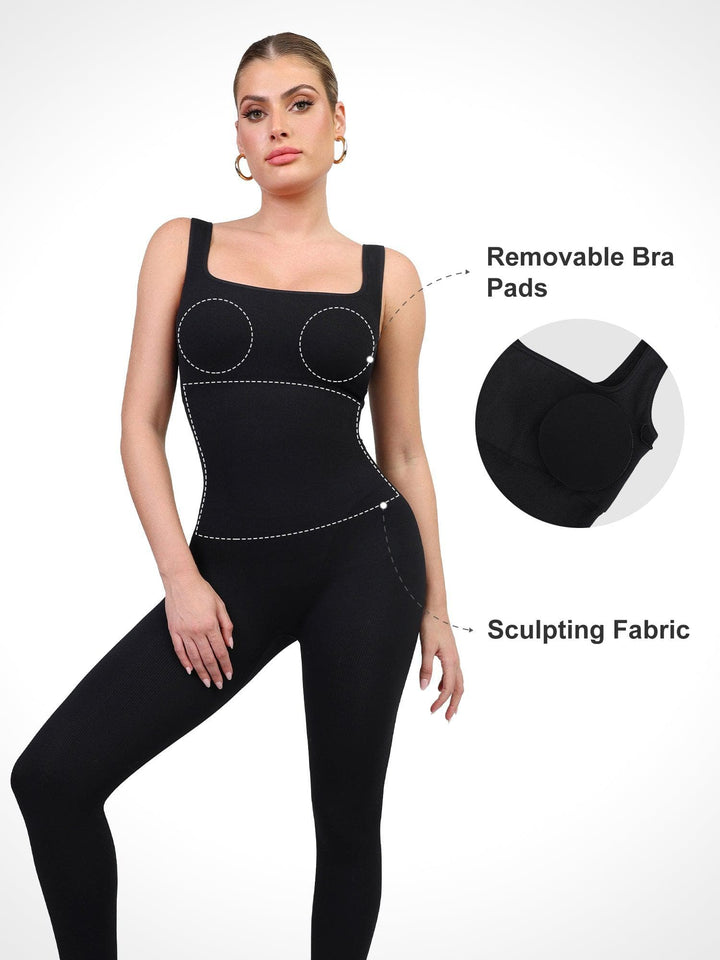 Zoë Ella™ | Shapewear Seamless Square Neck Tank Workout Jumpsuit
