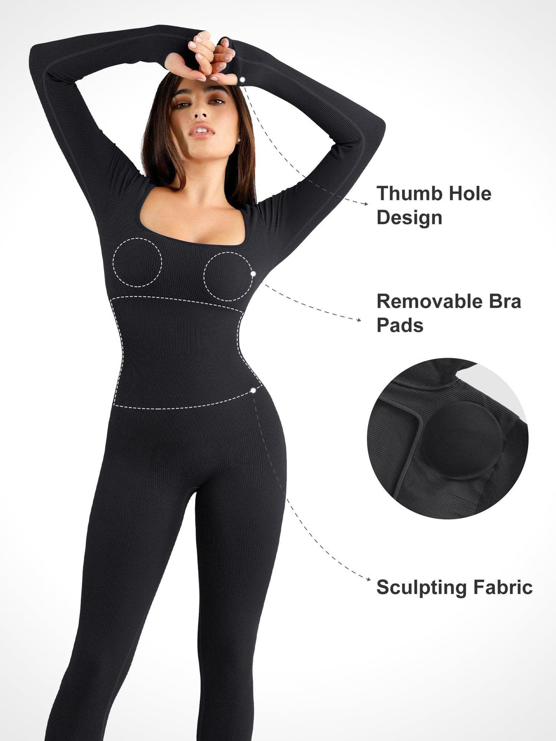 Zoë Ella™ | Shapewear Seamless Thumb Hole Long Sleeve Jumpsuit