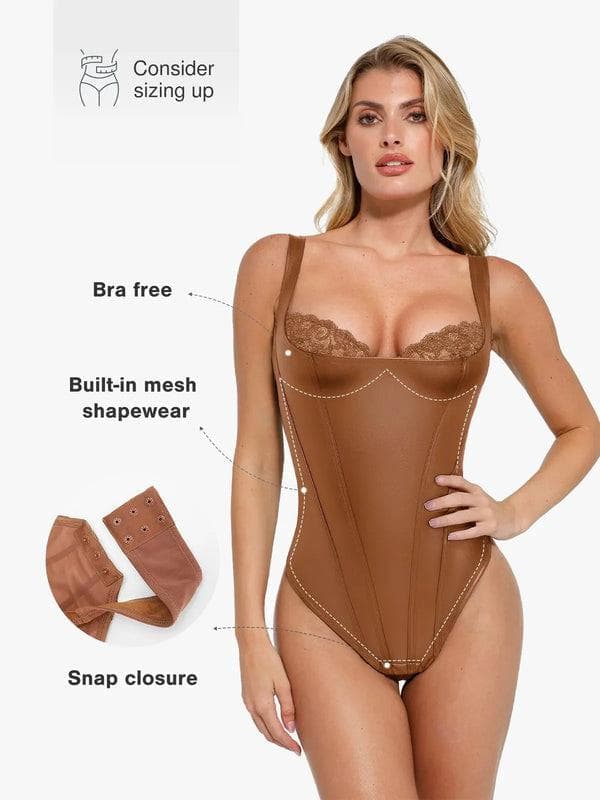 Zoë Ella™ | Shapewear Faux Leather Lace Balconette Sculpting Bodysuit