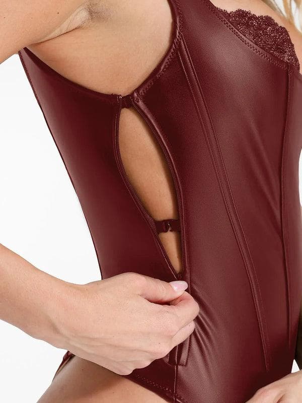 Zoë Ella™ | Shapewear Faux Leather Lace Balconette Sculpting Bodysuit