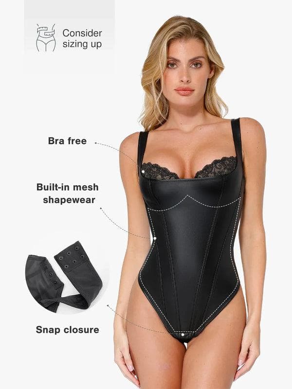 Zoë Ella™ | Shapewear Faux Leather Lace Balconette Sculpting Bodysuit