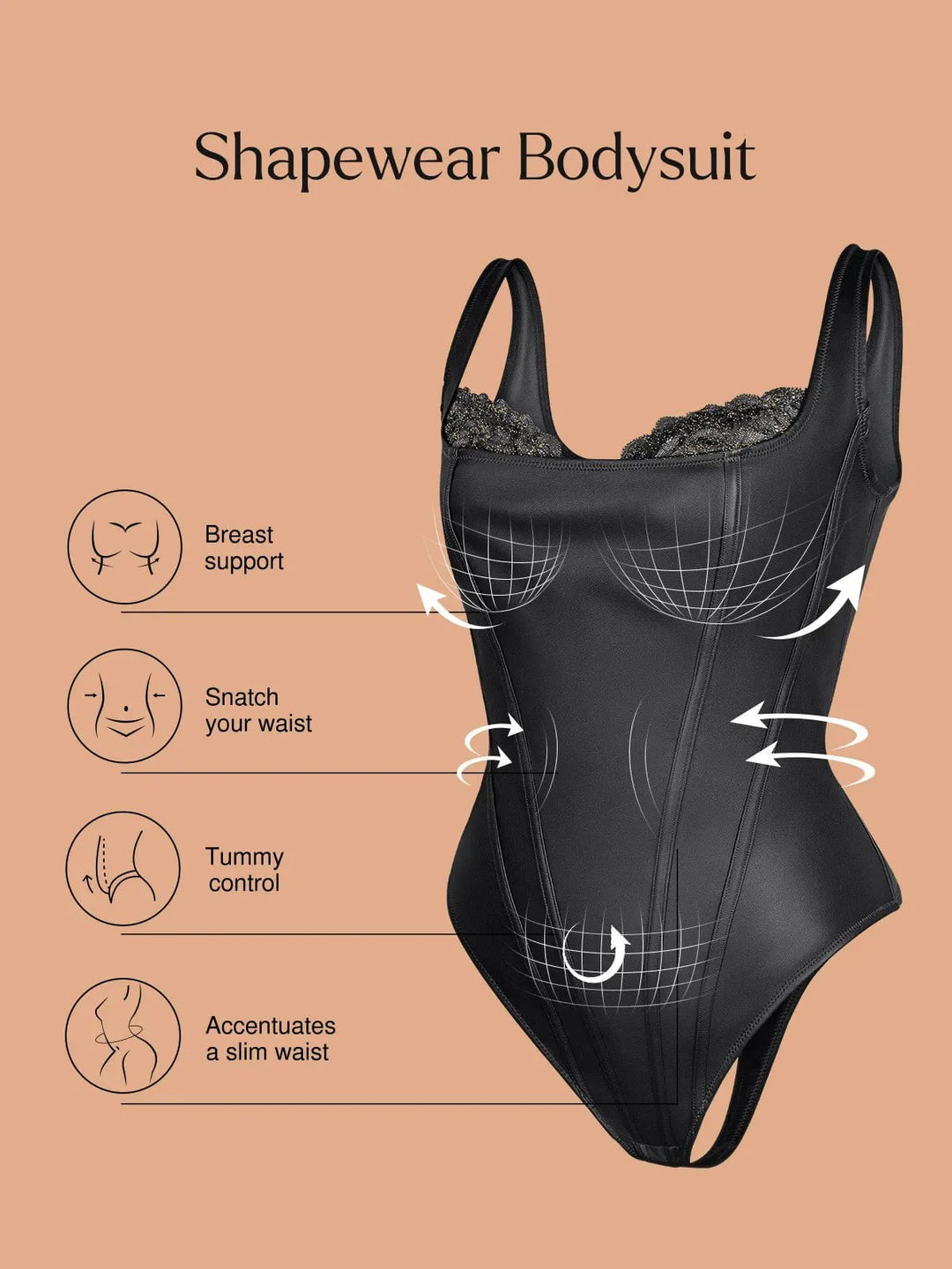 Zoë Ella™ | Shapewear Faux Leather Lace Balconette Sculpting Bodysuit
