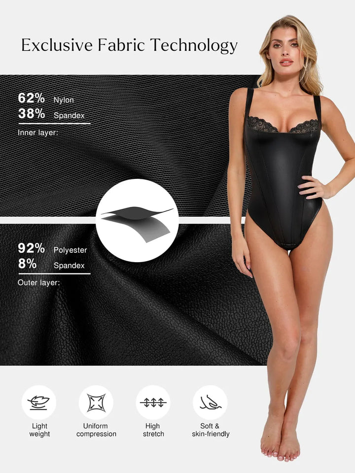 Zoë Ella™ | Shapewear Faux Leather Lace Balconette Sculpting Bodysuit